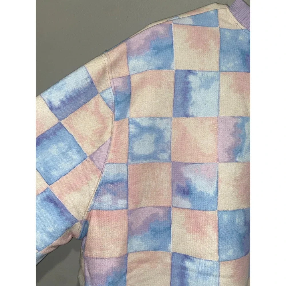 NWT Wild Fable Pink‎ Blue Checkerboard Pattern Sweatshirt, Small - Picture 5 of 5